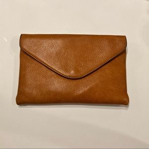 J Crew Brown Leather Envelope Clutch With Chain